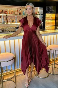 Платье миди с запахом, зигзагообразным подолом и складками Ax Paris, красный