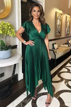 Платье миди с запахом, зигзагообразным подолом и складками Ax Paris, зеленый