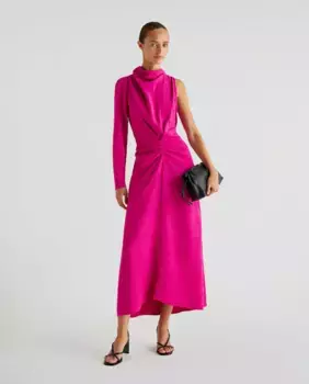 Платье миди с застежкой-молнией и сборкой спереди Scalpers, розовый