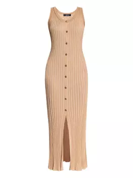 Платье миди с застежкой на пуговицы в рубчик Versace, нейтральный