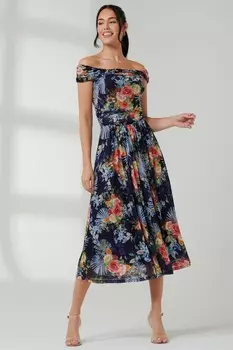 Платье миди с завитками Бардо Jolie Moi, синий