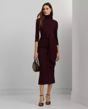 Платье миди с завязанным воротником и воротником-стойкой Lauren Ralph Lauren, цвет Granate