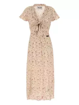 Платье миди с завязками и цветочным принтом MIU MIU, желтый