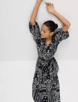 Платье миди с завязками и принтом из лиоцелла Marks & Spencer, темно-синий