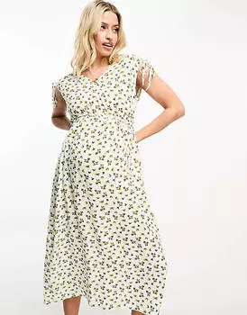 Платье миди с завязками на плечах Mamalicious Maternity с лимонным принтом