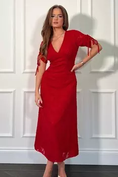 Платье миди с завязками на рукавах Эмили Girl In Mind, красный