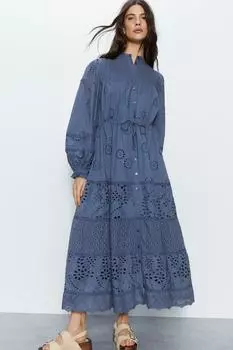 Платье миди с завязками на талии Broderie Warehouse, синий