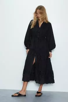 Платье миди с завязками на талии Broderie Warehouse, черный