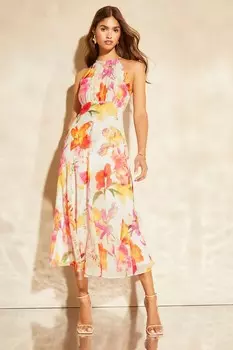 Платье миди с завязками на талии и сборкой на талии Lipsy, белый