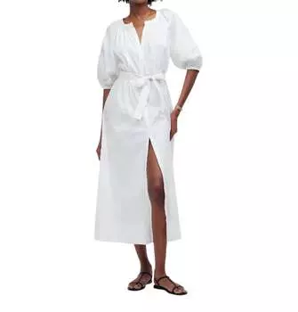 Платье миди с завязками на талии и пуговицами спереди белого цвета Madewell