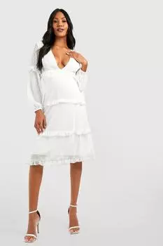 Платье миди с завязкой на спине Boohoo, белый