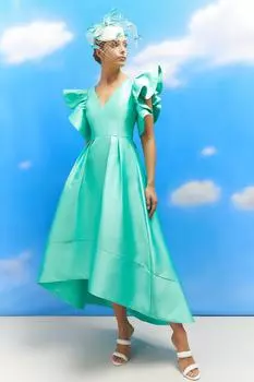 Платье миди с завышенной и низкой посадкой на плечах Lisa Tan Coast, зеленый