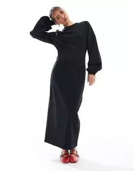 Платье-миди с завышенной талией черного цвета ASOS DESIGN