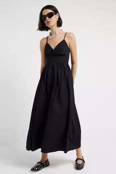 Платье миди с завышенной талией из 100% хлопка River Island, черный