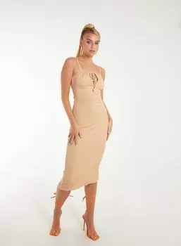 Платье миди с жатой завязкой Pink Vanilla, коричневый