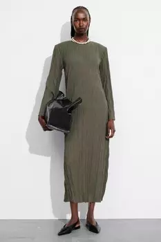 Платье миди с жатым эффектом & Other Stories, хаки