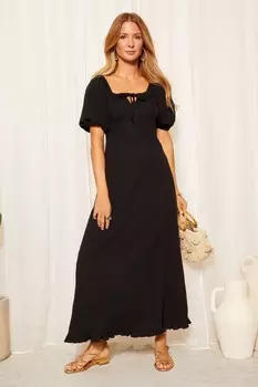 Платье миди с жатыми рукавами и пышными рукавами Friends Like These, черный