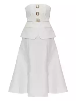 Платье миди с жемчужными пуговицами Self-Portrait, белый