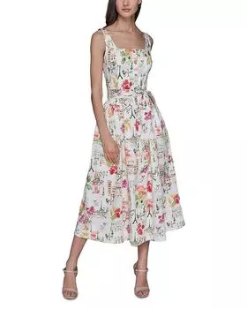 Платье миди с живописным принтом KARL LAGERFELD PARIS, белый