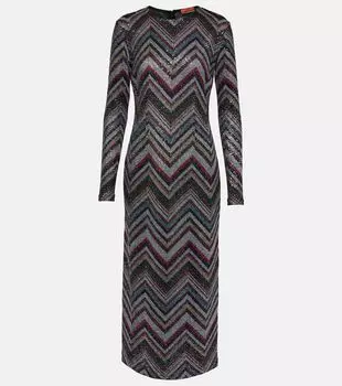 Платье миди с зигзагообразным узором и пайетками Missoni, мультиколор