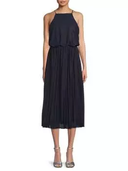 Платье миди Sam Edelman с эффектом металлик и складками, navy