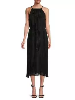 Платье миди Sam Edelman со складками гармошкой, черный