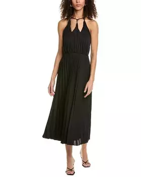 Платье-миди Sandro с плиссировкой и гармошкой, черный