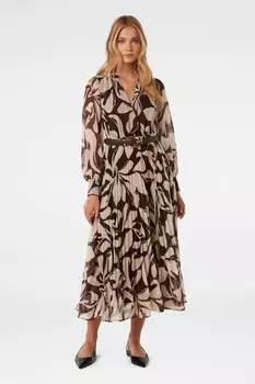 Платье миди Saskia с плиссировкой и запахом Forever New, коричневый