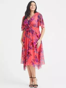 Платье миди Scarlett & Jo Curve Julie, коралловый/мульти