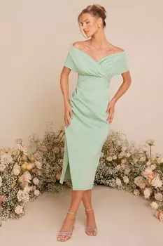 Платье миди Scuba с вырезом бардо Quiz, зеленый