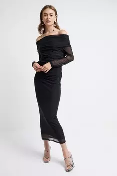 Платье миди сетка Бардо River Island, черный