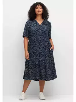 Платье миди Sheego "Большие размеры", А-силуэта, с морским принтом и боковыми карманами, синий