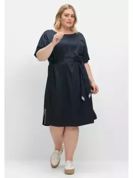 Платье миди Sheego "больших размеров", с поясом, из вискозного твила, синий
