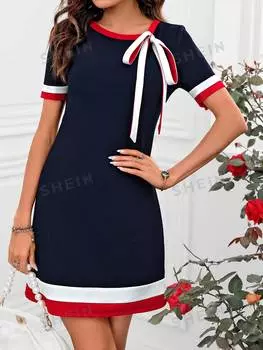 Платье-миди Shein Clasi с цветными блоками, черный / красный / белый