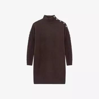 Платье миди шерстяной вязки с высоким воротником, украшенным пуговицами Ikks, коричневый