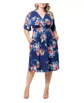 Платье миди силуэта А-силус Gia с карманами больших размеров Kiyonna, синий