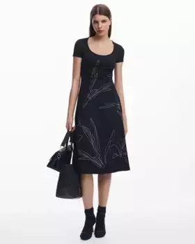 Платье миди силуэта с цветочным принтом Desigual, черный
