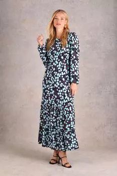 Платье миди Синее с абстрактным узором в горошек Принт Ro&Zo, черный