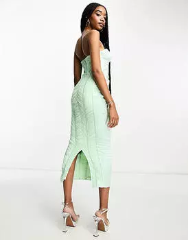 Платье миди со сборками и атласной вставкой ASOS DESIGN Tall