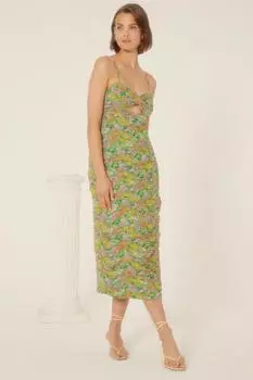 Платье миди со сборками и бретелями Oasis, зеленый