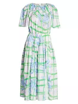 Платье миди со сборками и цветочным принтом Marni