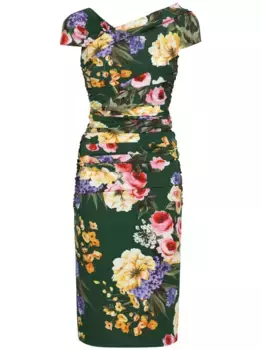 Платье миди со сборками и цветочным принтом DOLCE & GABBANA, зеленый