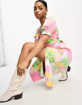 Платье миди со сборками и цветочным принтом в стиле ретро Miss Selfridge