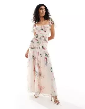 Платье миди со сборками и оборками ASOS DESIGN