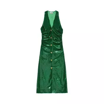 Платье миди со сборками и пайетками GANNI, Kelly Green