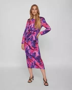 Платье миди со сборками и принтом Vila, фуксия