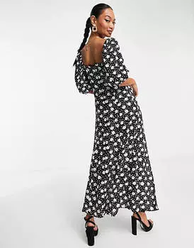 Платье миди со сборками и разрезом на груди ASOS DESIGN