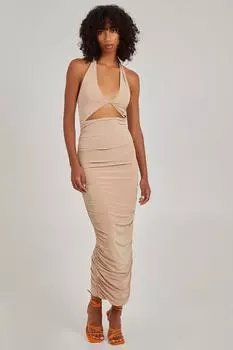 Платье миди со сборками и вырезами Pink Vanilla, бежевый