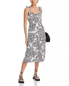 Платье миди со сборками и завязками на плечах AQUA, черный