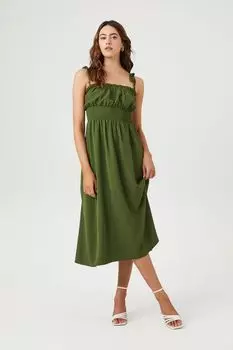 Платье миди со сборками и завязками Forever 21, кипарис